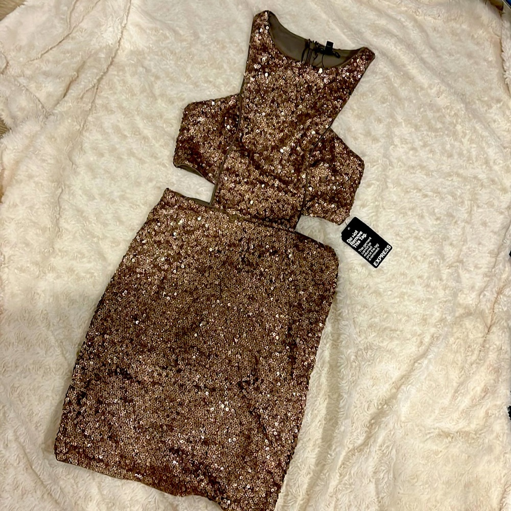 Express mauve sparkle cutout dress